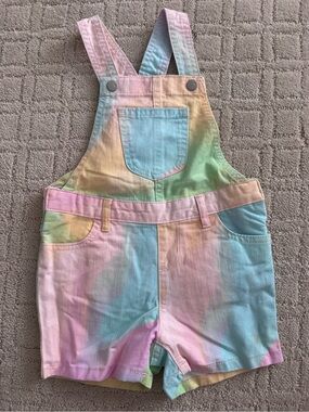 The Children's Place Pastel Tie-Dye Short Overalls - Pink Blue Green Yellow